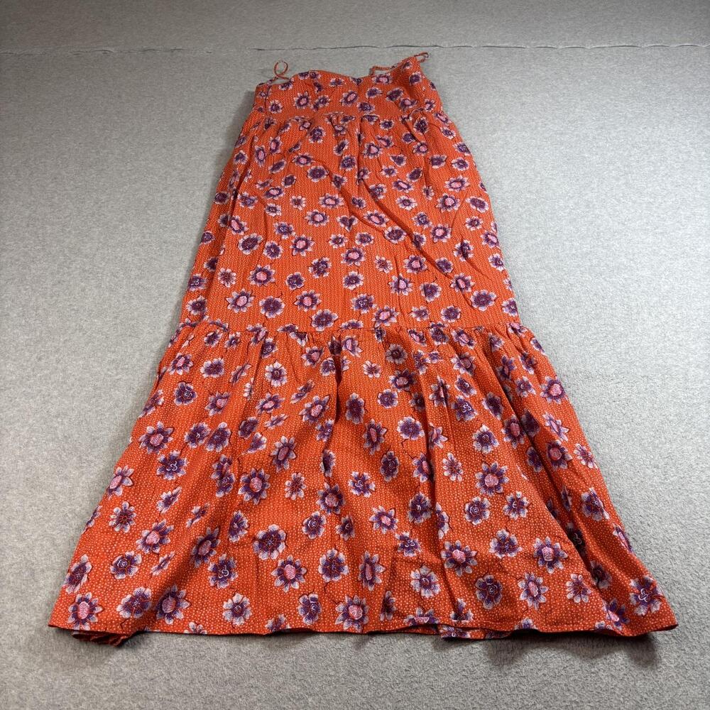 Xirena Dress Womens XL Orange Floral Smocked Tiered Maxi Boho Summer Sleeveless